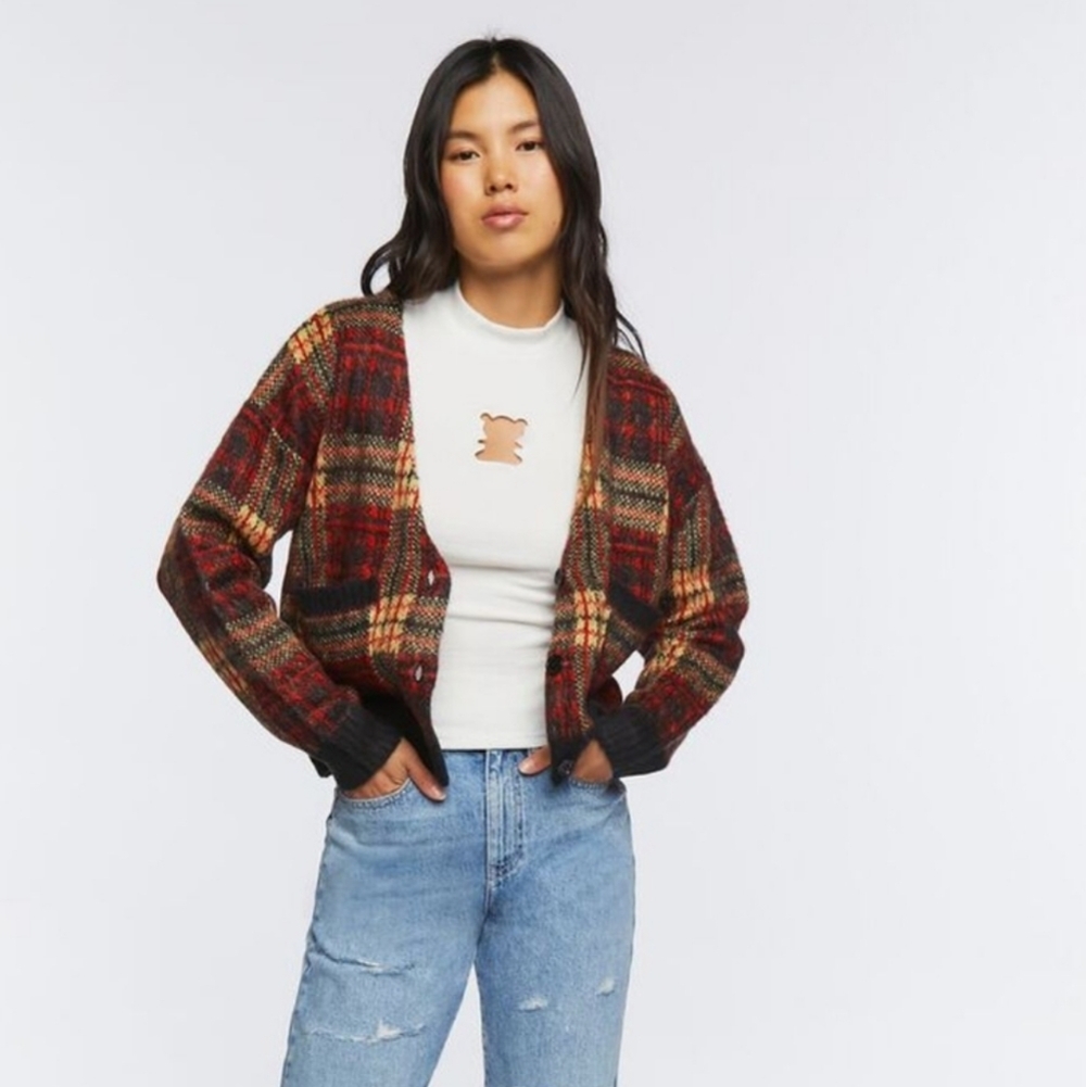 FOREVER 21 Plaid Cardigan Sweater, Size S - Picture 3 of 15